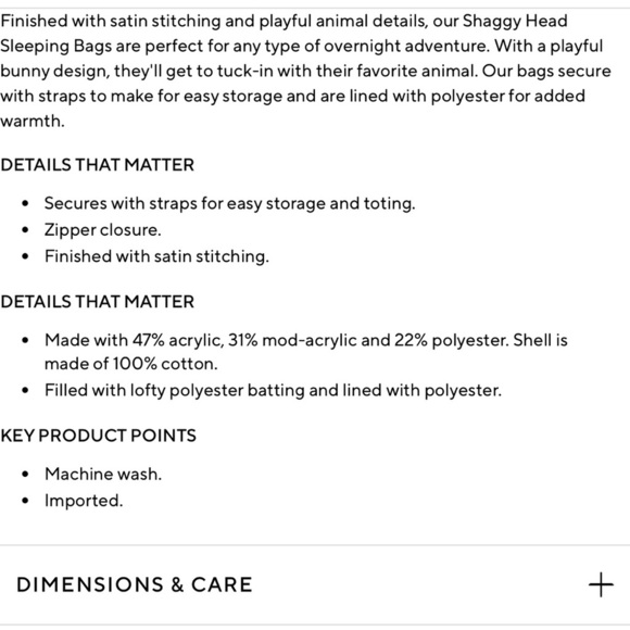 Shaggy Head Bunny Sleeping Bag Pottery Barn Kids “Riley” - Picture 15 of 16